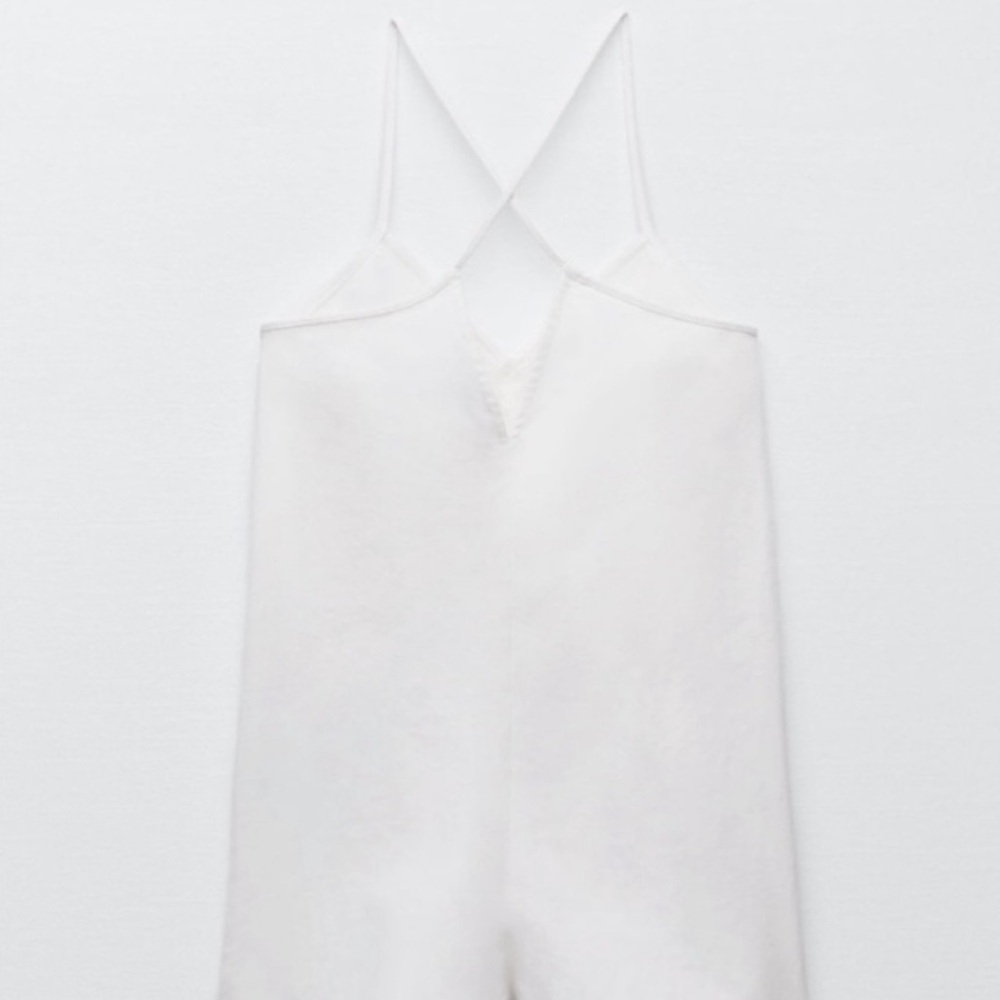 ZARA White Denim Crisscross Back Romper - Picture 4 of 10